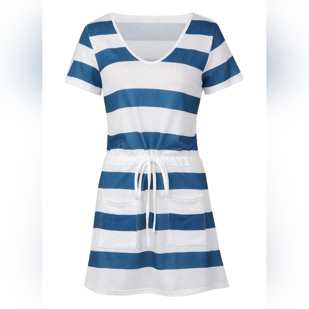 Blue And White Striped Slip-on Boat Dress Size Large.